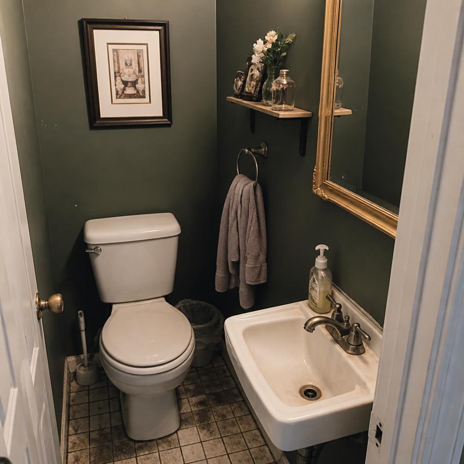 Cramped powder room before renovation
